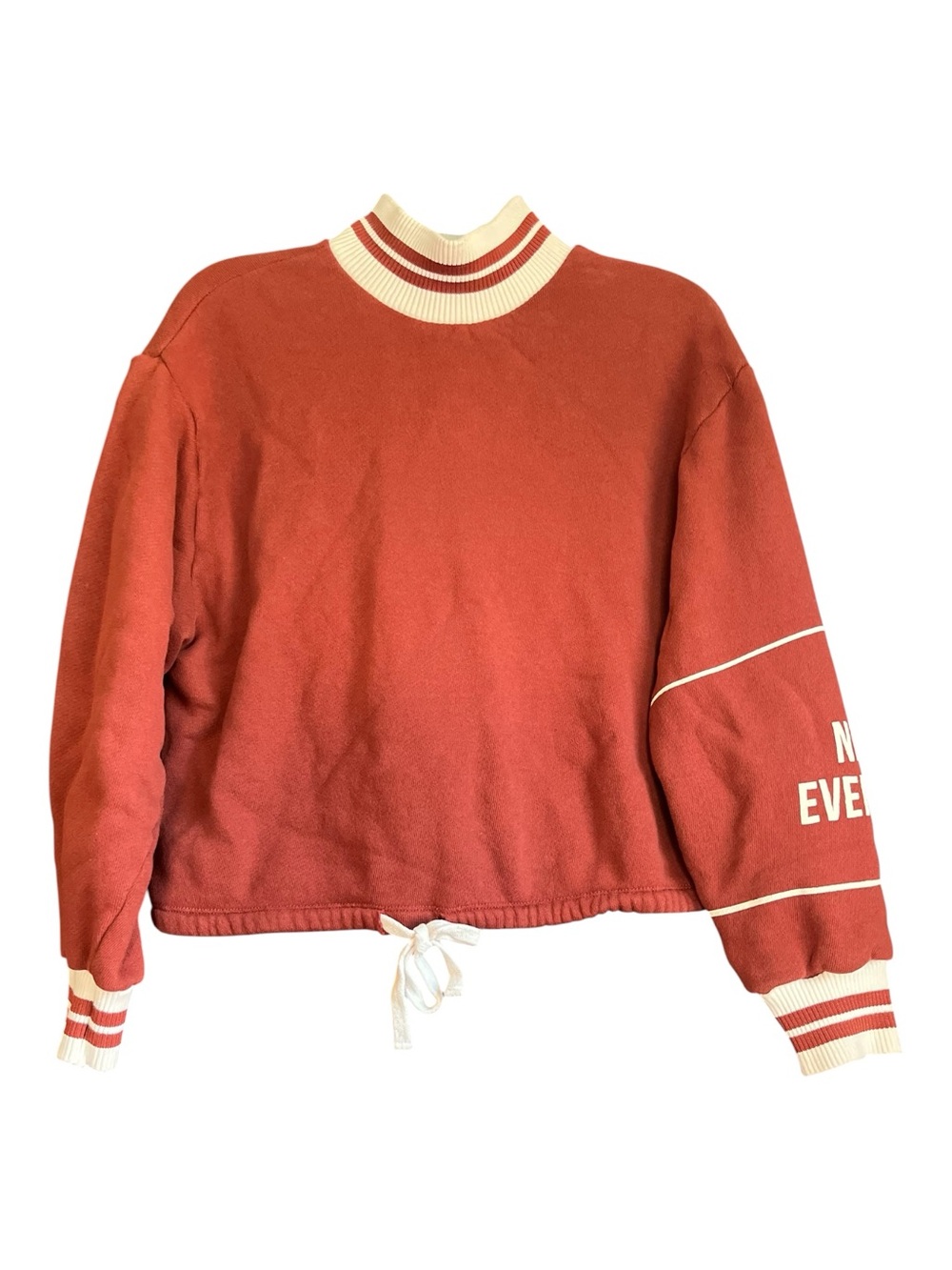 Zara TRF Red Varsity Crop Mock Neck Sweatshirt "All I Need Is Everything" M